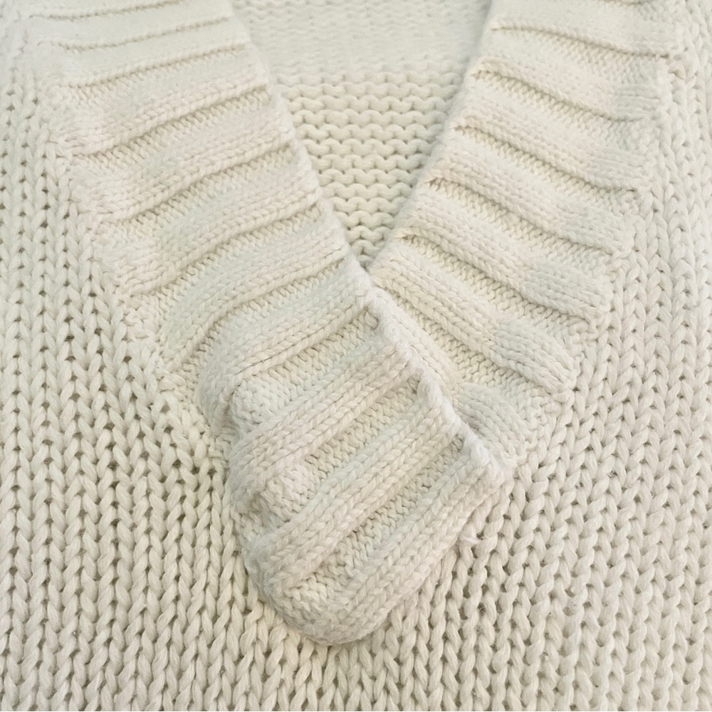 Vintage V Neck Paul Et Duffier White Cotton Ramie Deep V-Neck Knit Sweater Sz L - Picture 3 of 12